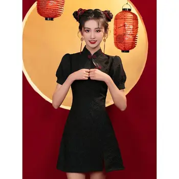 2023 Primăvară Cheongsam Moderne Qipao Slim Chinezesc Scurt Trendy pentru Femei Vintage Cheongsam Naționale Stil de Moda de a Îmbunătăți Rochie a-line