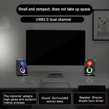 Speaker de calculator pentru PC Desktop și Laptop Mini-LED-uri RGB Caseta de Sunet cu Dubwoofer pentru Home Theater Colorate USB Cablu Jocul Vorbi