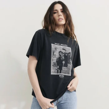 Wild Bumbac T-Shirt Femei De Vară 2021 Spălat Stins Black Rock Epocă Teuri Topuri De Moda Streetwear Tricou Femme