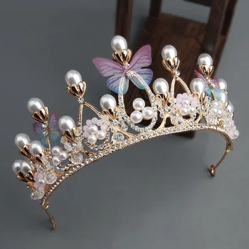 Mireasa Perle Artificiale Cu Fluture Coroana De Partid Frizură
