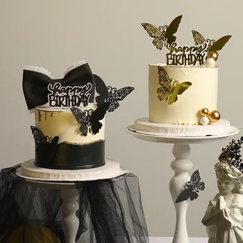 Noi Tort Joben Negru De Aur Fluture Cupcake Toppers Pentru Copii De Duș Nunta Fetele Petrecere De Ziua Decor
