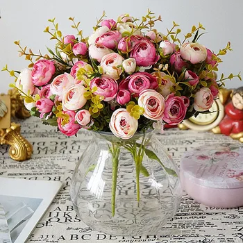 10 Capete de Epocă Flori de Matase Retro Ceai de Trandafiri Artificiale Flori Buchet de Mireasa pentru Nunta de Decorare Acasă Flori False A3050