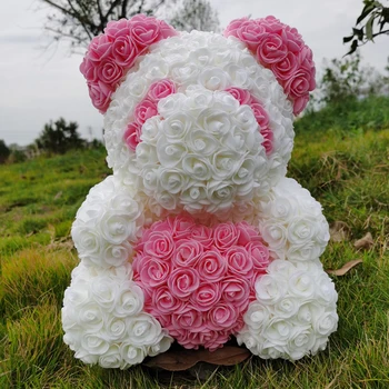 Rose Urs 40cm Roz de Pluș a Crescut Poarte Cu Dragoste Inima Artificiala Decor Floare Cadou de Ziua Îndrăgostiților