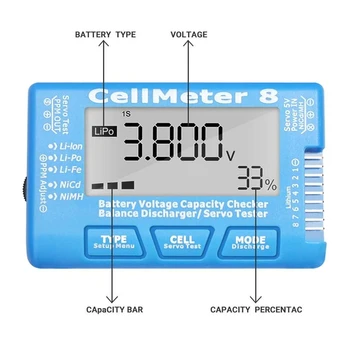 LCD Digital Capacitate Baterie Checker CellMeter RC CellMeter8 2-8S 4-8S Servo LiPo, Li-lon NiMH Battery Tester RC CellMeter7