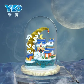 Sakura Casă în Copac Micro Blocuri Moon Palace Tao Hua Tan 3D Model Asamblat Mini Caramida Figura Jucărie Cu Display LED