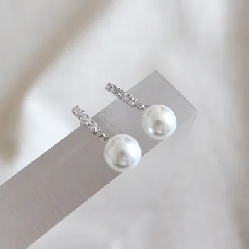 SALUT OMULE Coreea de INS Elegant de Cristal Pearl S925 Argint Cercei Stud pentru Femei Temperament Nobil Cadou Bijuterii