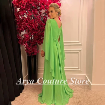 Verde Elegant V-Neck Șifon Rochie de Seara Formale Femei Pliuri Rochii de Bal Etaj Lungime Fermoar Spate Oaspete de Nunta Rochie