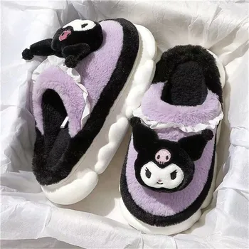 Kawaii Sanrio Pluș, Papuci De Casă Hello Kitty Kuromi Melodie Cinnamoroll De Iarnă Pantofi De Pluș Etaj Interior Pantofi Femei Accesorii Pentru Casa