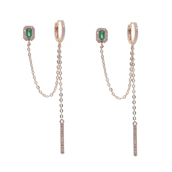 2 piercing design femeile cercel micro pave cz bar pătrat verde cubic zirconia ciucure lung cercei