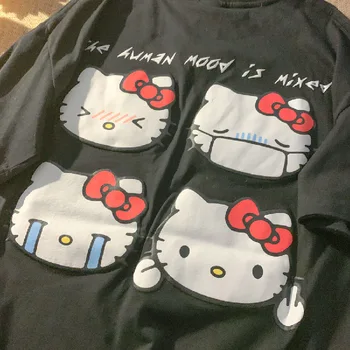 Cuplu Anime Kawaii Drăguț Pisoi de Imprimare cu mânecă Scurtă T-shirt pentru Bărbați și Femei de Vara Elev Prietenele Sus Maree