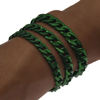 Bratara verde pentru Barbati Femei Bordură Cubanez Link-ul Lanț Mens pentru Femei Brățări, Lanțuri de Bijuterii pentru Bărbați