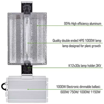 HPS Cresc Lumini 1000W Profesionale de Plantare de Iluminat Interior cu efect de Seră Corturi de Reglaj Buton Reglabil Luminozitatea Cultură Lămpi