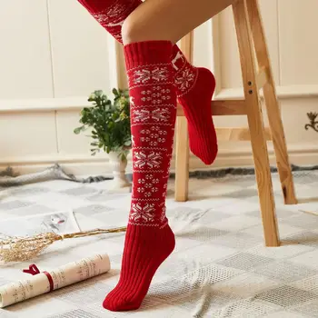 Crăciun Genunchi Boot Sosete Moi Picioarele Ciorap cu Cerb Modele de Fulgi de zapada Coapsa Inalta Șosete Lungi pentru Fete Femei Cadouri