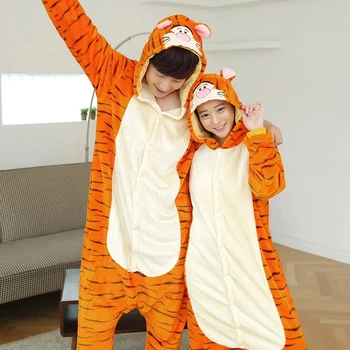 Femei Bărbați-O Singură Bucată Pijamale Kigurumi Hanorac Salopeta Halloween Tiger Salopeta Unisex Pentru Adulti Copii Petrecere De Familie Animale, Tigru, Costum