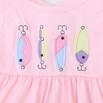 Copil Haine de Fata Set 2 buc Costum de Bumbac Pește Broderie Body Roz T-shirt Roz Tinutele Stripe pantaloni Scurti Pentru 1-8T Copilul Babi