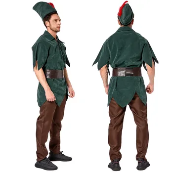 Bărbați Adulți Basme Robin Hood Peter Pan Costum Cosplay Petrecere De Halloween, Joc De Rol Fantasia Rochie Pălărie De Top Centura Pant Set Complet