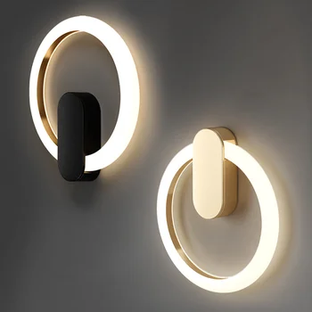 De lux Cerc Perete Lampă de Noptieră Dormitor Modern Coridor Sconces Scara Decor Culoar Living Aur Negru de Iluminat cu LED
