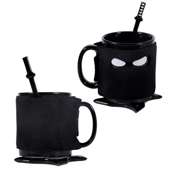 Creative Ninja Negru Cana,Masca Neagra Cana Ceramica Cu Lingura Sabia Cafea cu Lapte Cani de Ceai Lapte Cafea Ceașcă de Ceai Cani pentru cadou