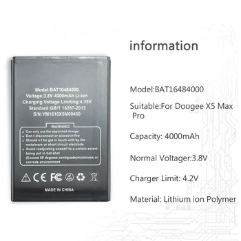 Pentru DOOGEE X5 MAX X5max Pro 4000mAh Baterie de Telefon Mobil Pentru DOOGEE X5 MAX X5max Pro Baterie BAT16484000