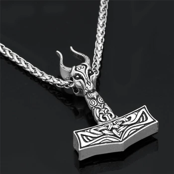 De Vânzare la cald Viking Corn de Capră Thor Ciocanul Pandantiv Colier Magic Bijuterii pentru Bărbați Accesorii Amuleta Pandantiv din Otel Inoxidabil Lanț Lung