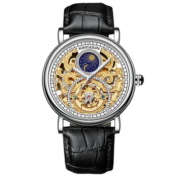KIMSDUN brand pentru bărbați ceasuri populare soarele, luna și stelele de afaceri de moda impermeabil full-automate de gol afară ceas mecanic