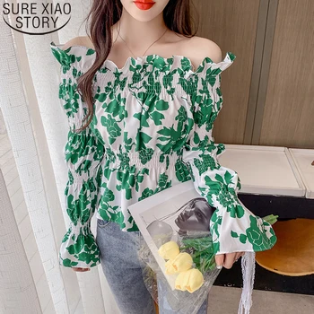 Femei pe Scurt Șifon Bluza Print Haine 2022 Toamna Noua Dulce Stil francez de Pe Umăr Florale Camasa Maneca Lunga Topuri 15999