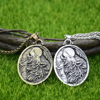 Viking Lup Amuleta Pandantiv Oval Wicca Luna Păgâne Bijuterii Colier Pentru Barbati Femei