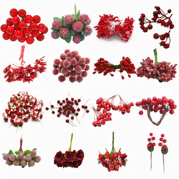 Culoarea roșie Mini Stamen Cherry Stamen fructe de Padure Pachet De Crăciun Tort Decor DIY Copii Cadou Flori Artificiale Accesorii