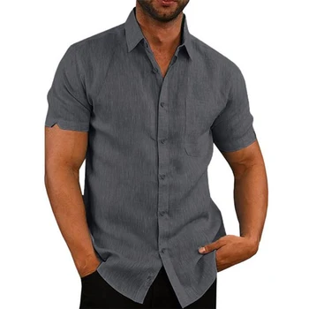 Bărbați cu Mânecă Scurtă, Tricouri de Vara de Culoare Solidă guler de Turn-down Casual Stil Plajă Plus Dimensiune