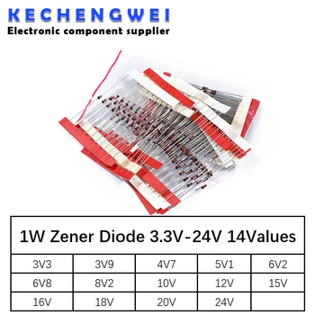 14values*10buc=140pcs 1W dioda Zener kit DO-41 3.3 V-24V componenta kit diy