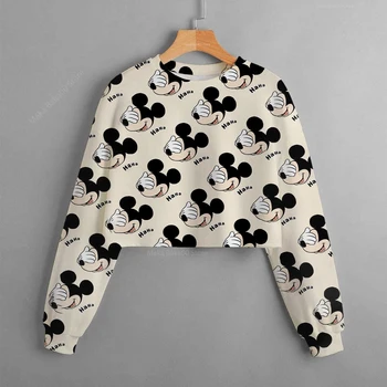 Toamna și iarna model nou de imprimare fete haine scurte gât rotund pulover Disney Mickey Minica tricou fete topuri