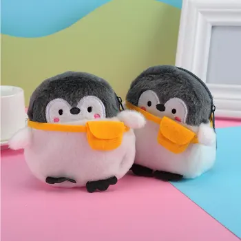 Desene Animate Pinguini Forma Monedă Pungă De Blană Mini Portofel Ruj Linie De Date Multifuncțional Sac Moale Drăguț Portofel Pentru Femei Cadouri Pentru Copii