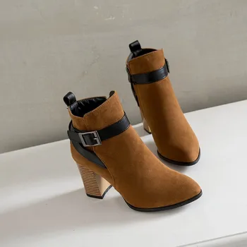 Cizme femei De iarna Noi Culoare de potrivire cu fermoar moda cu toc Glezna cizme pantofi pentru Femei plus dimensiune între 33 si 50 Inaltime Toc 8cm