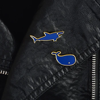 Ocean Animal Email Brosa Rechin Albastru Balena Mini Pini Denim Haine sac Buton Rever Insigna de Desene animate Bijuterii Cadouri pentru Copii