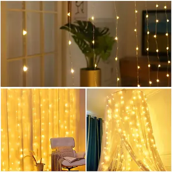 LED, Perdele de Lumini Ghirlanda Decor de Basm Șir de Lumini cu Baterie Caz pentru Nunta Dormitor Crăciun Estetice Cameră Decor