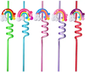 8pcs Colorat Curcubeu de Paie pentru Copil de Dus din Plastic Reutilizabile Curcubeu Paie de Băut pentru Rainbow Tematice de Ziua Favoruri de Partid