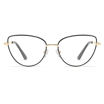 Peekaboo retro de metal rama de ochelari ochi de pisica de sex feminin aur negru lentila clara triunghi optice, ochelari de vedere pentru femei accesorii