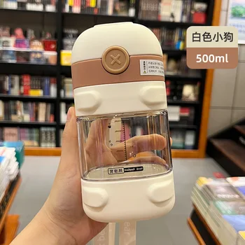 500ml Kawaii Drăguț Copii Lapte Sticla de Apa BPA Free de Plastic Paie Desene animate Bea Cupa Cu Capac Si Pai Pentru Fete Transport Gratuit