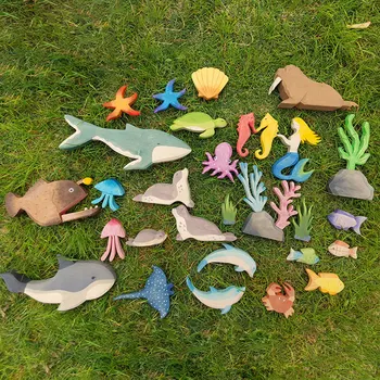 Lemn de Figuri de Animale, Jucării de Învățare Animale Marine Jucarii Copii, Balena Sirena Figura Cunoaștere Devreme Jucarii Educative pentru Copii