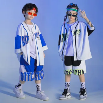 Copil Hip Hop Îmbrăcăminte Cardigan de Baseball Tricou Supradimensionat Maneca Scurta Top de Vară Print pantaloni Scurti pentru Fată Băiat de Dans Costum de Haine