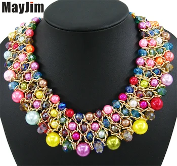 MayJim Declarație perla indesata mare de cristal Cravată Coliere & pandantive din Aluminiu Femei de moda de epocă, bijuterii accesorii