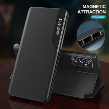 Pentru Samsung Galaxy M52 5G Caz Smart Fereastra de Vedere Magnetic PU Piele Flip Cover pentru Galaxy M52 Carte Stand Coque la Șocuri Funda
