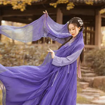 Chineză Tradițională Hanfu Femeie Violet Stralucitoare Elegant Fairy Spectacol Popular De Îmbrăcăminte Zână Stil Mare Swing Dress