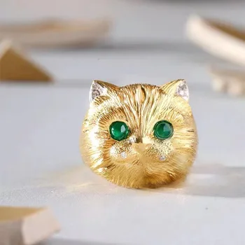 Drăguț Pisica Verde de Zirconiu Inel Deschis franceză Stil Vintage de Culoare de Aur Bijuterii Femei Aniversare Cadou de Craciun Transport Gratuit