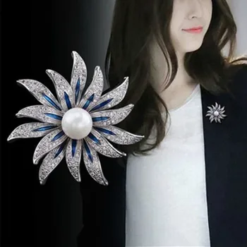 Floarea Soarelui Brosa Imitație Pearl Broșe Pentru Femei Cadou Doamna De Moda Haine Bijuterii Hijab Ace De Broșă Accesorii
