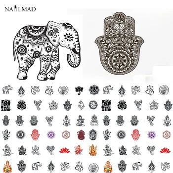 1 foaie de Mandala Elefant Indian de Unghii Apă Decalcomanii Mana lui Buddha de Unghii Autocolant de Unghii Autocolant Tatuaj Decalcomanii