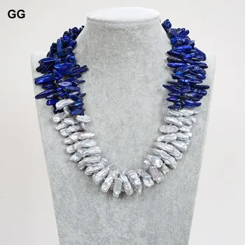GG Bijuterii 20mm Naturale Gri Biwa Pearl Albastru Lapis Colier Clasic Pentru Femei