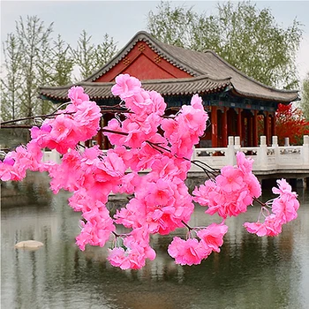 Flori artificiale 120cm Simulare Cherry Blossom Ramură Petrecere de Nunta Decorative, Flori False Acasă Living Decorare DIY