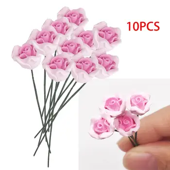 10x Artificiale Flori de Trandafir Casă de Păpuși în Miniatură Miniatură Ornamente Roz de Flori de Trandafir pentru casă de Păpuși, Miniaturi 1:12 casă de Păpuși