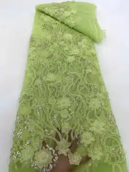 Nigerian franceză 3D Dantela Tesatura 2022 Înaltă Calitate Paiete Brodate Roz de Lux cu Margele Dantelă Tesatura de 5 Metri de Nunta